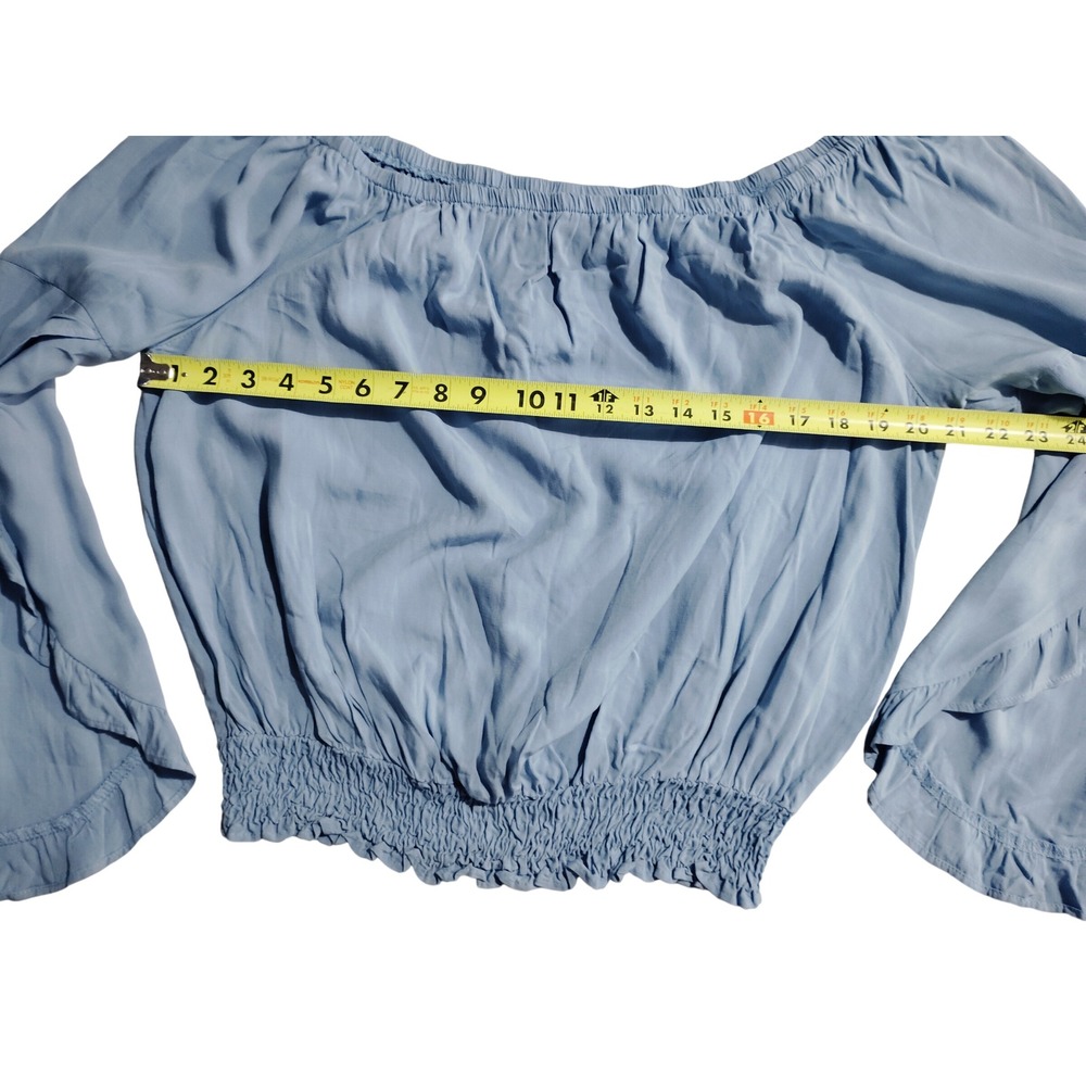 Wrangler Womens Blue Off Shoulder Bell Sleeve Smocked Waist Blouse XXL LW1891B - Picture 3 of 11